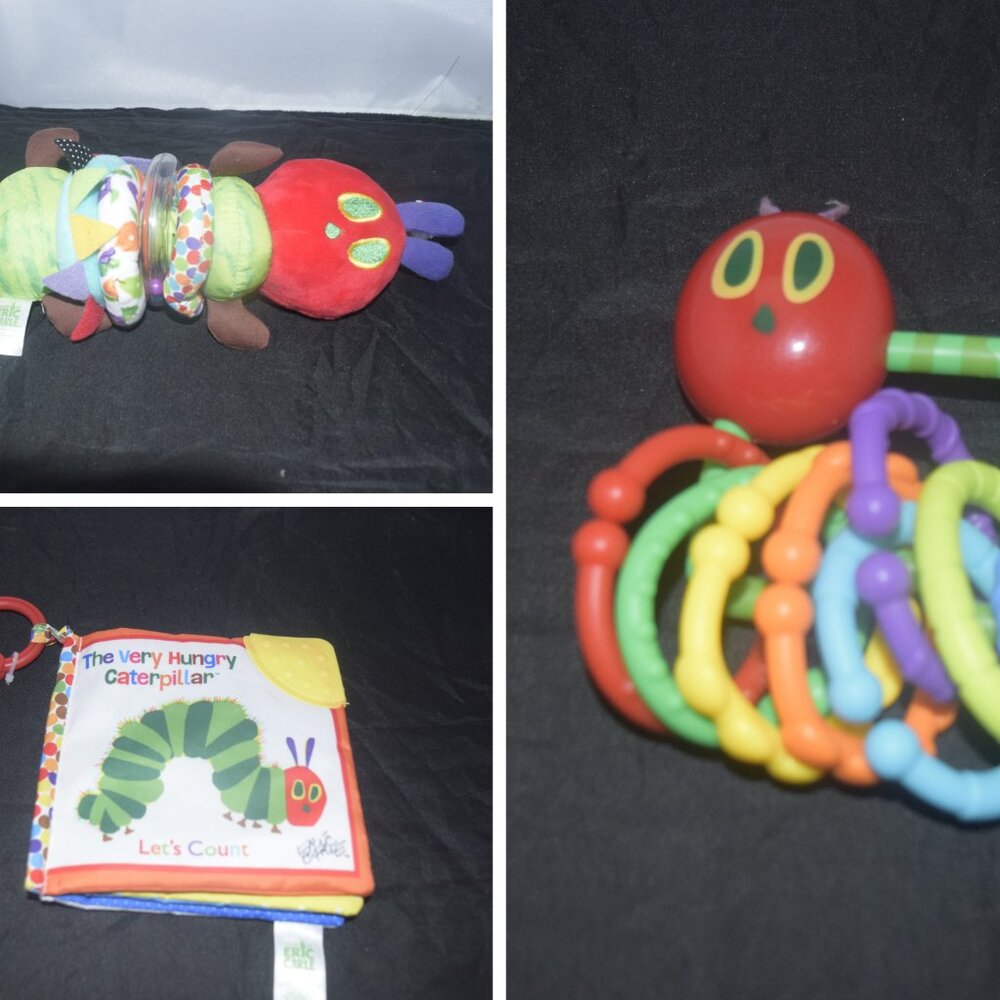 The Very Hungry Caterpillar 3-Piece Sensory Toy Set - Soft Book, Rattle, & links